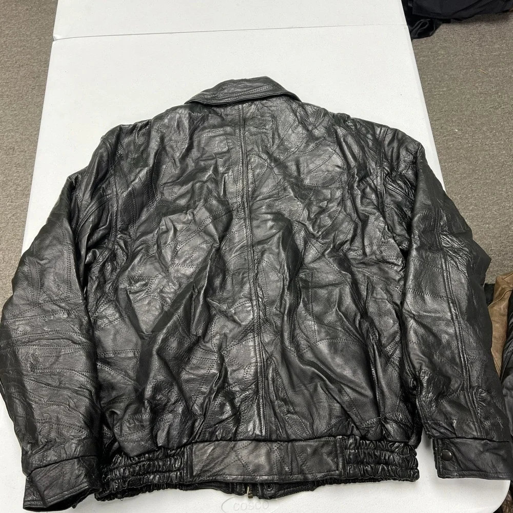Junction West Patchwork Leather Bomber Jacket Mens L Black Vintage Textured Zip